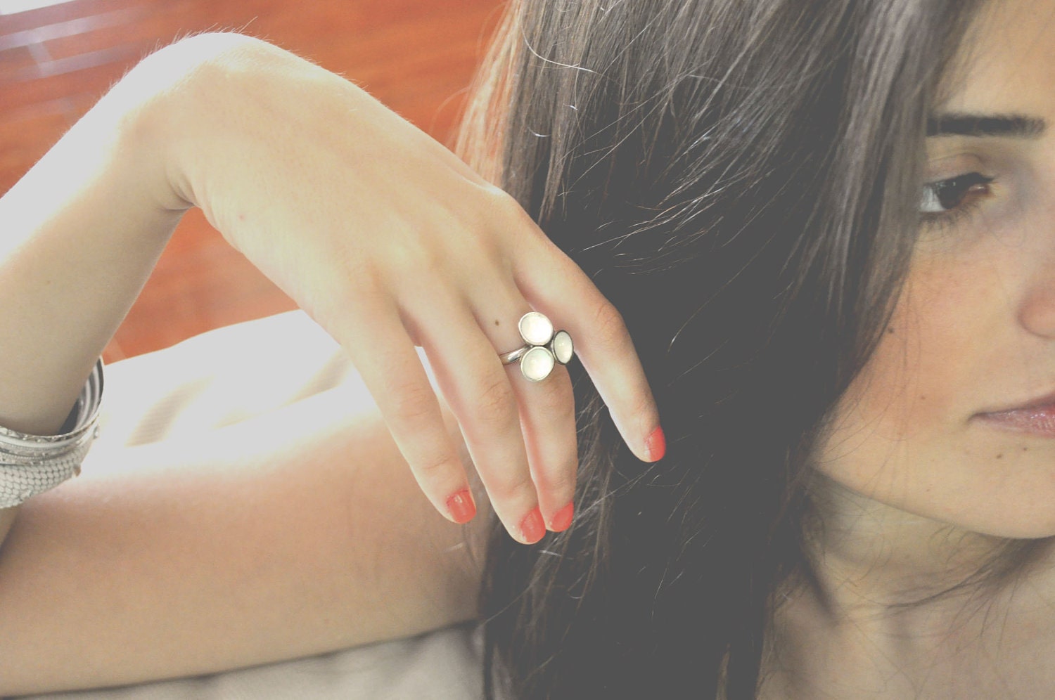 Three Sphere Ring- sterling silver- free shipping