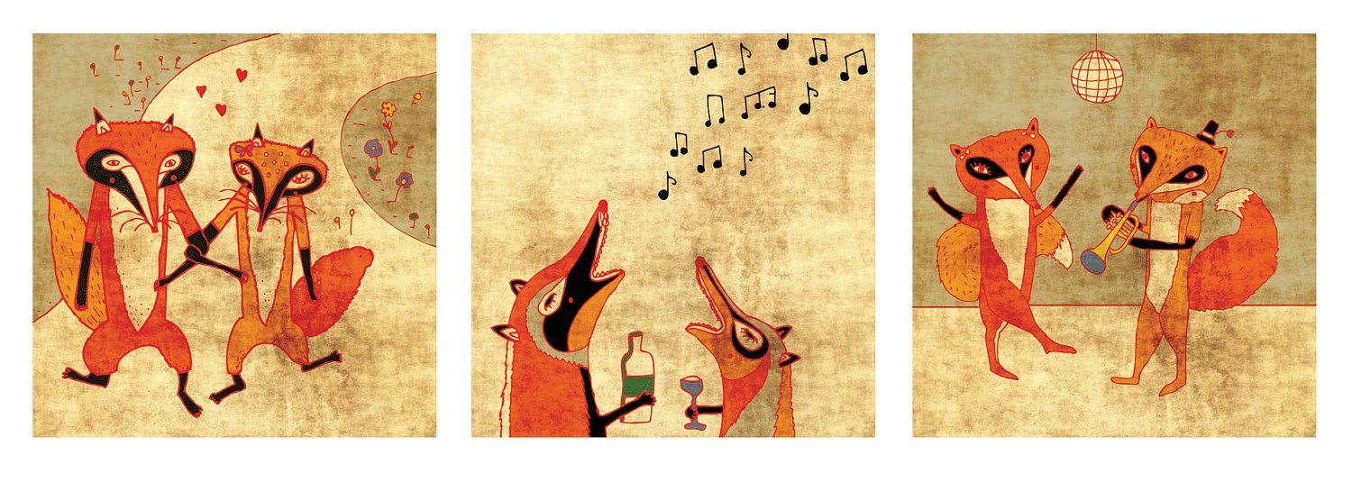 SALE The 3 fox prints
