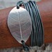 Fine Silver leaf Leather Bracelet/Necklace,fall, foliage, nature, metallic, wrap, chunky