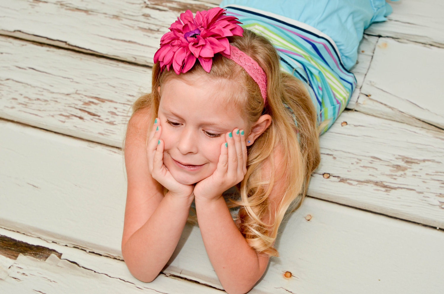 Girls Pink Elastic Lace Headband