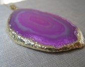 AGATE fuchsia pendant necklace, 14k gold filled long chain, unique druzy pendant, one of a kind, 24'' long