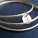 custom initial gold bangles, set of 3 personalized bridal jewelry, letter disc charm, bridesmaid gifts