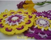 2 Crocheted Pot Holders Yellow & Violet- Home Decor