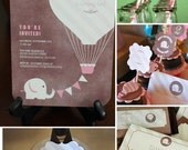 Elephant with Hot Air Balloon Birthday Party Premium Set by FLIPAWOO - Customized Printable Files