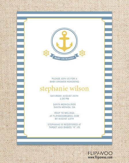 Nautical Invitation for a Birthday Party or Shower by FLIPAWOO  - Customized Printable File