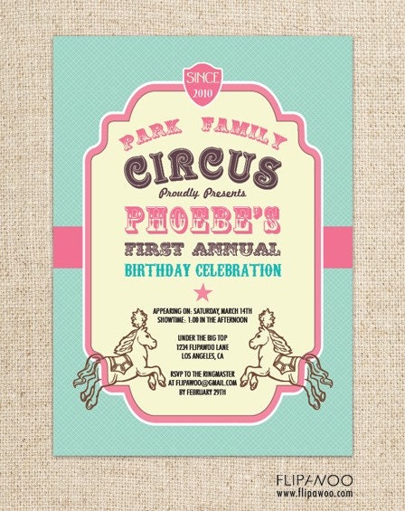 Vintage Circus or Carnival Invitation by FLIPAWOO - Customized Printable File
