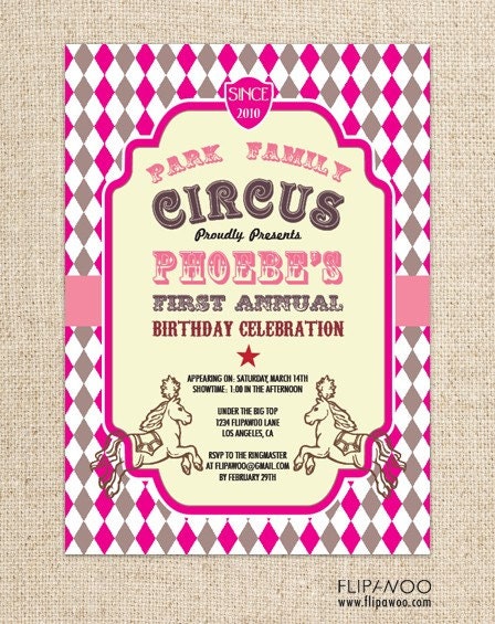 Vintage Circus or Carnival Invitation by FLIPAWOO - Customized Printable File