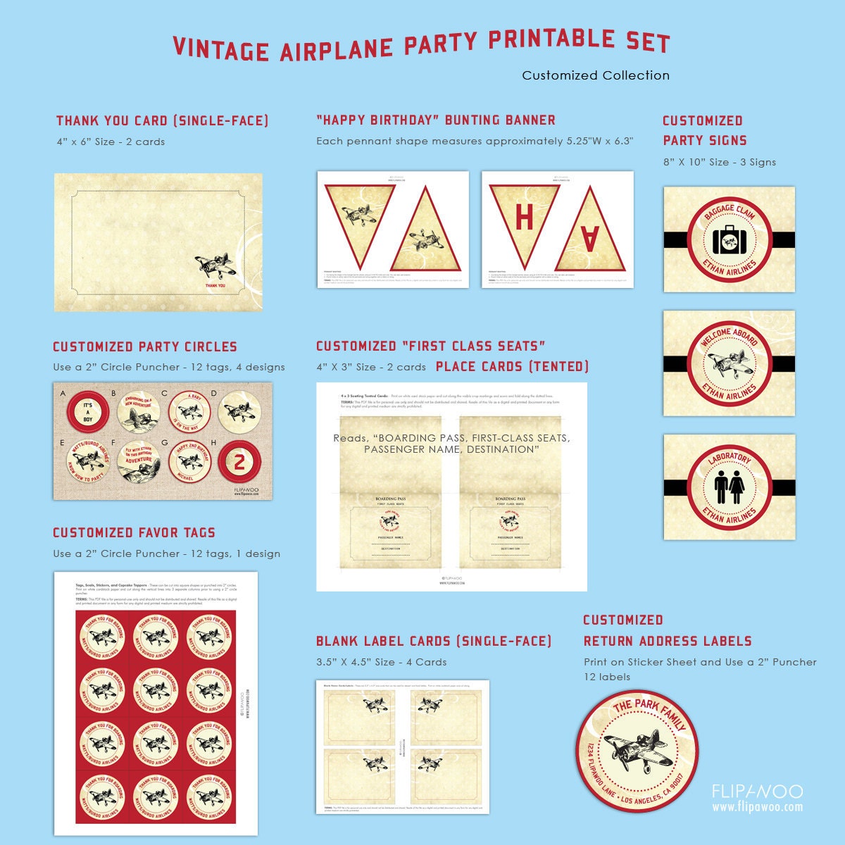 Vintage Airplane Party Premium Set by FLIPAWOO - Customized Printable Files