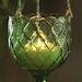Vintage Green Diamond Pattern Glass Beaded Hanging Candle Holder or Bird Feeder