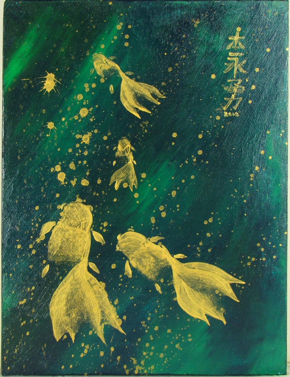 Goldfish on Jade - Original 9"x12"