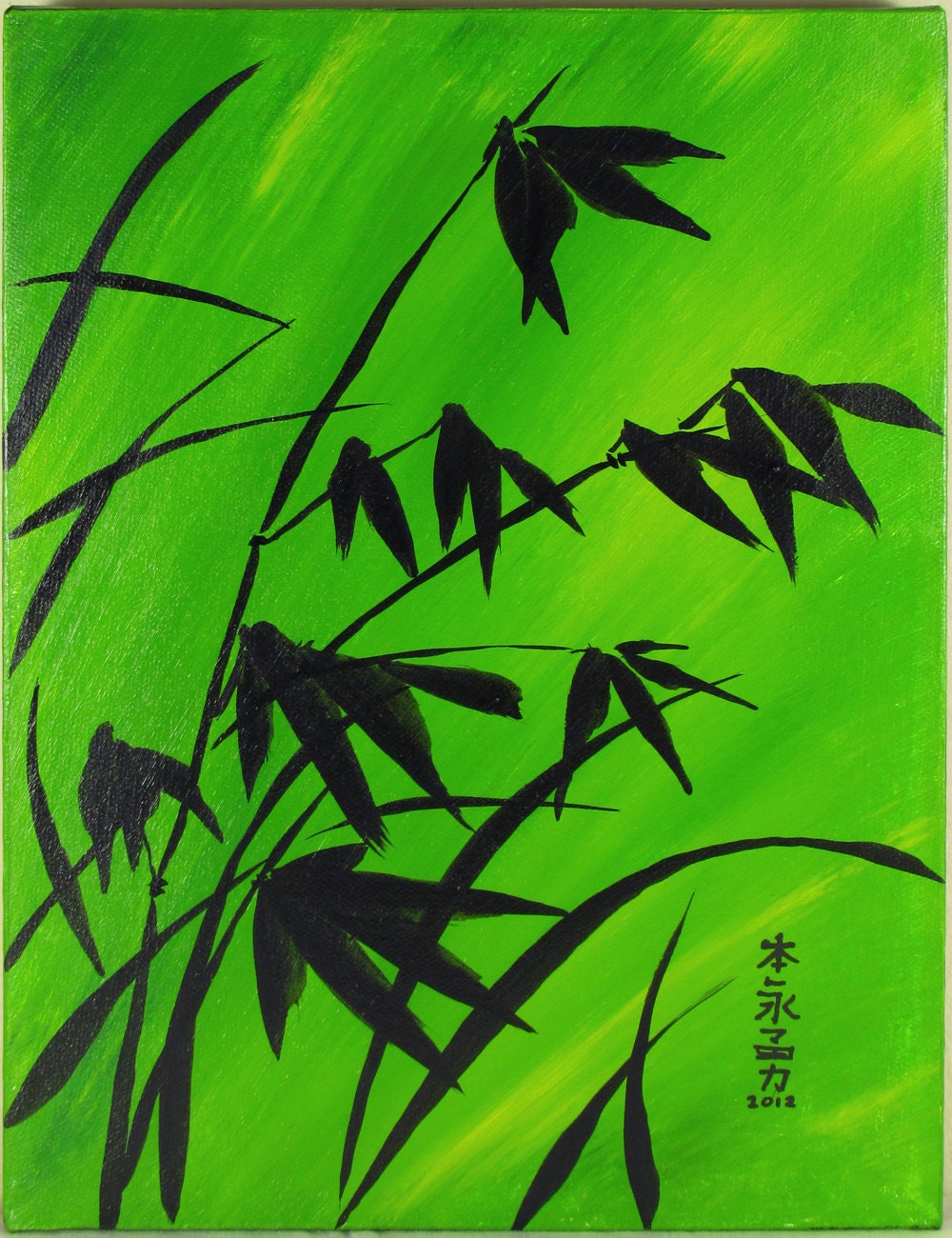 Bamboo on Green - Original 9"x12"