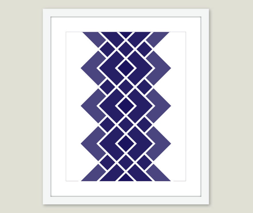 Geometric Digital Print - Modern Home Decor - Navy Blue - Wall Art- Retro - Geometry- Diamond - AldariArt