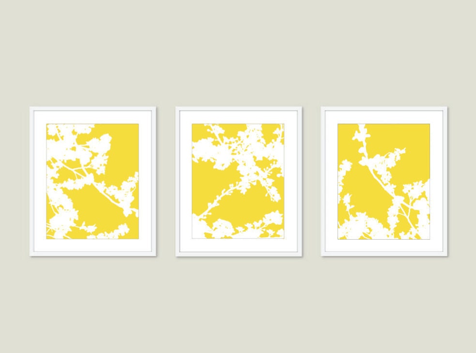 Spring Cherry Blossoms - Digital Print Set - Yellow  Lemon Zest - Modern - Home Decor