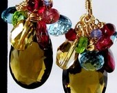 LP 147 Stunning Jellyfish Jewels of Beer Quartz, Blue Topaz,Peridot,Deep Pink Tourmaline Citrine and 14KGF Earrings
