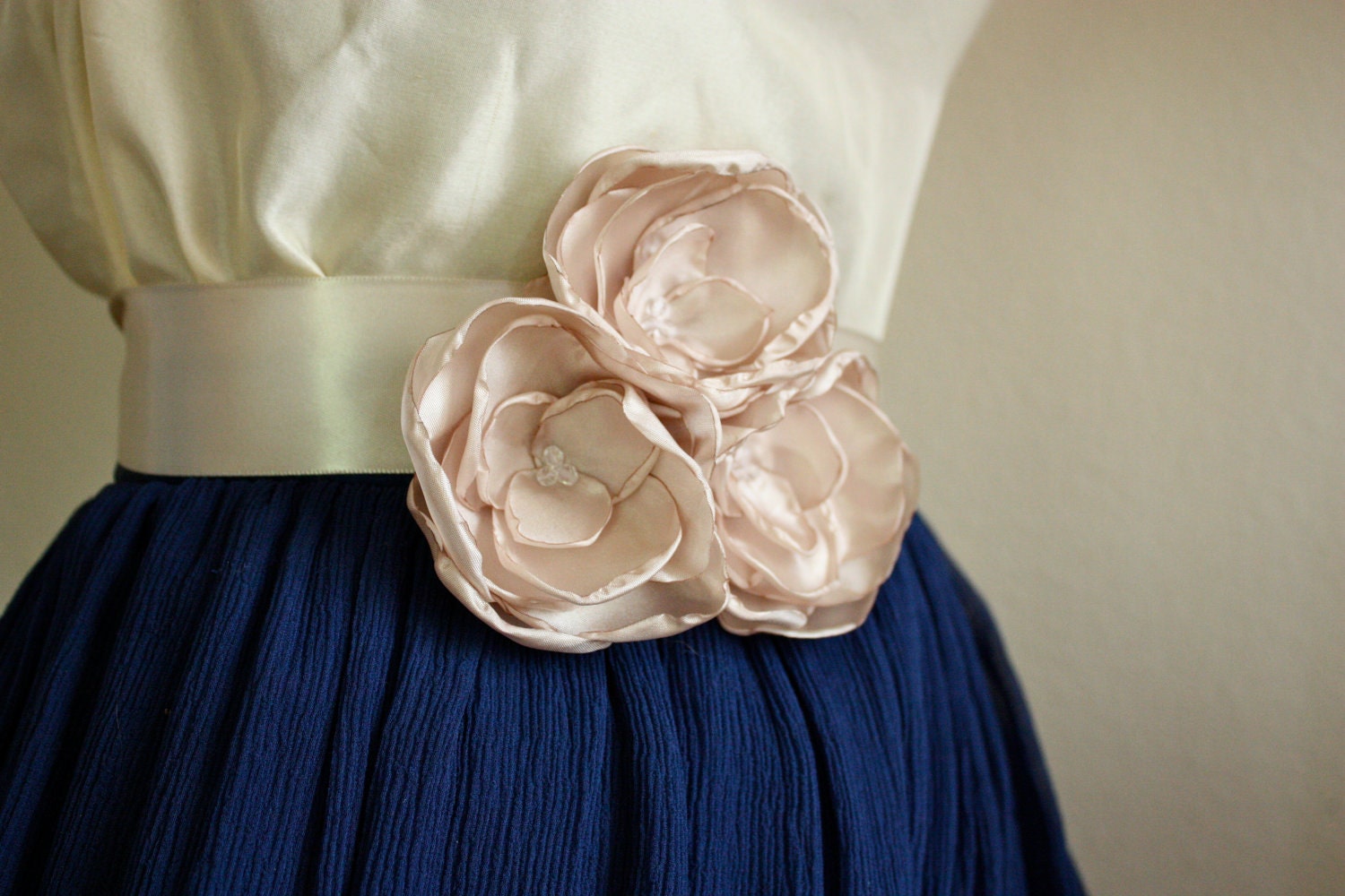 Champagne Bridesmaid Rose Flower Belt Sash (Style No. 10)