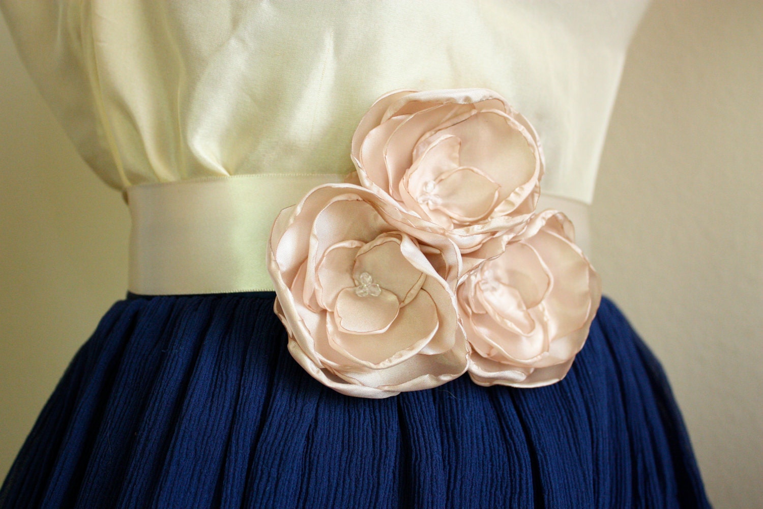 Champagne Bridesmaid Rose Flower Belt Sash (Style No. 10)