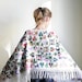 White Poncho in colorful Crosstitch - Handmade Animal and Flower Folk style ornaments