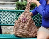 Eco crochet tote for shopping travel and beach, plarn handmade