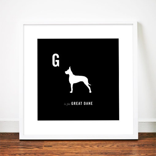 Great Dane print poster art illustration silhouette typography alphabet