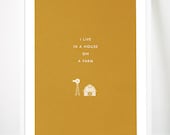 Farm barn poster art print windmill illustration typography countryside