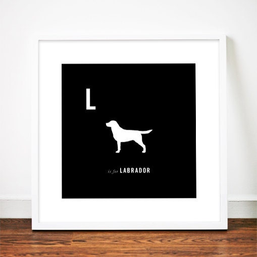 Labrador print poster art illustration dog silhouette typography alphabet retriever