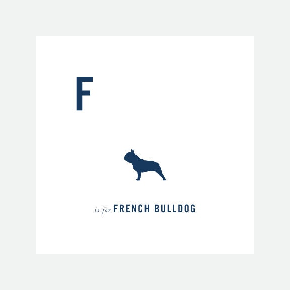 French Bulldog print poster art Frenchie illustration silhouette typography alphabet