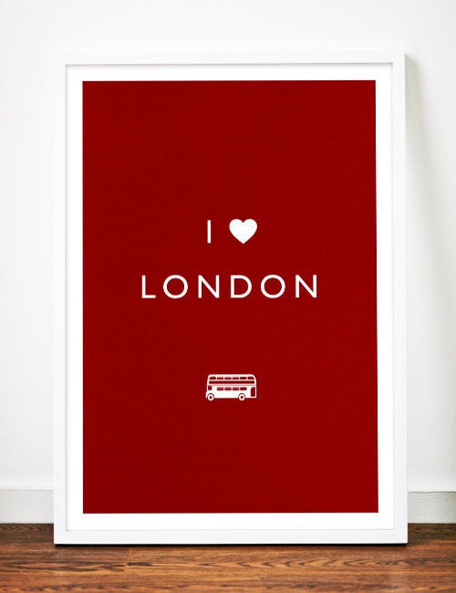 LONDON print art poster LOVE bus illustration typography heart