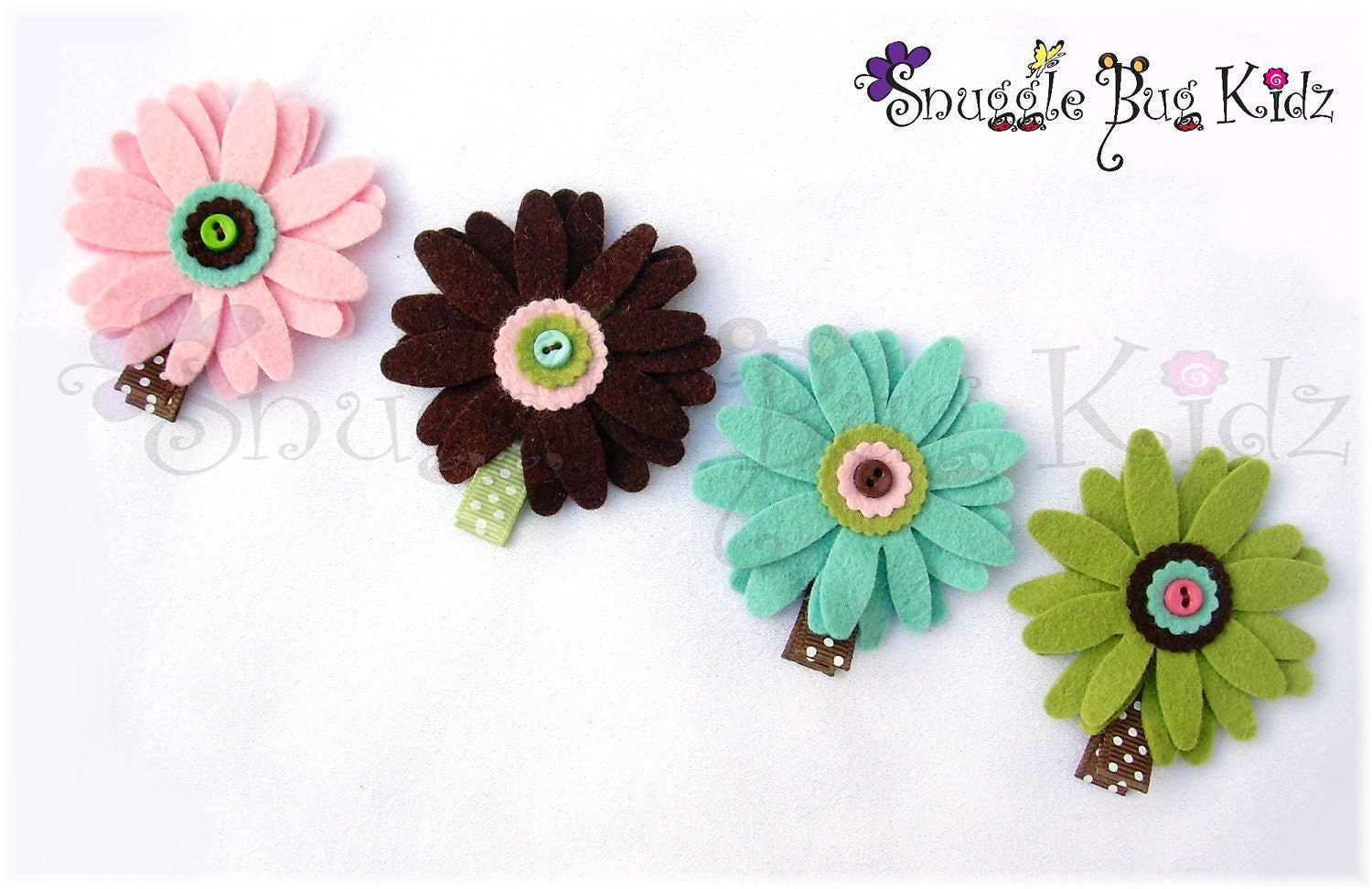 Girls Hair Clip... Felt Flower Hair Clip ...Set of 4.... Girls and Baby Hair Clip - No Slip Grip Available ...In stock ready to ship