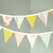 Party Bunting, Pennant Banner - Vintage Fabric - Yellow, Coral/Peach, Gray, Pink - Mini Flags