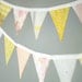 Party Bunting, Pennant Banner - Vintage Fabric - Yellow, Coral/Peach, Gray, Pink - Mini Flags