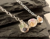 Sterling silver wire wrapped necklace with semi-precious gems Three Little Rainbow Lily Pads