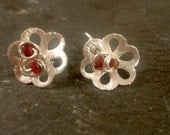 Sterling silver wire wrapped stud post birthstone earrings with buttercup disk