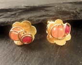 Baby Blossom stud earrings 14K gold vermeil rubies quartz semiprecious stones
