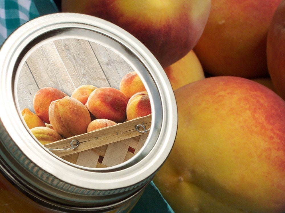 Market Fresh Peach Canning jar labels 2 inch round stickers for mason jars, for fruit preservation,  jelly