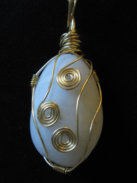 Milky Quartz Beach Stone Wire-Wrapped Pendant