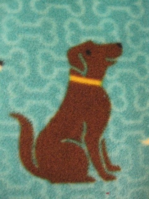 Dogs on Aqua with White Handmade Fleece Blanket - Ready to Ship Now