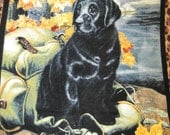 Handmade Fleece Blanket with a Black Labrador with Gold - Ready to Ship Now