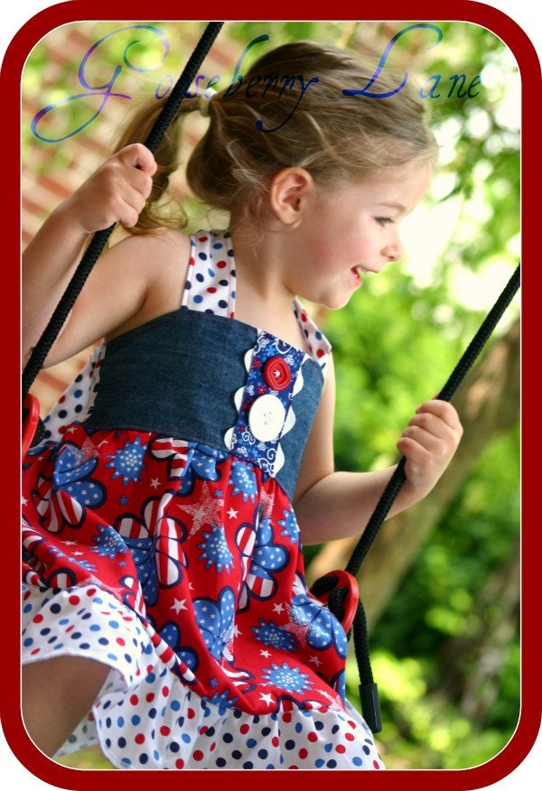 Gooseberry Lane July 4th Liberty Dress size 12 months  2 3 4 5 6 7 8 9 10