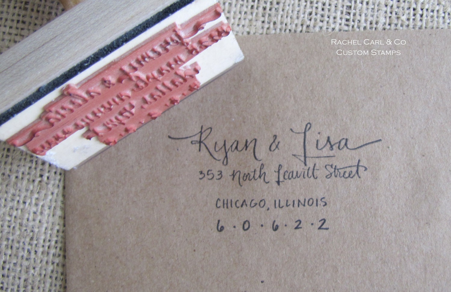 Return Address Wood Handle Rubber Stamp Large VINTAGE Calligraphy Style