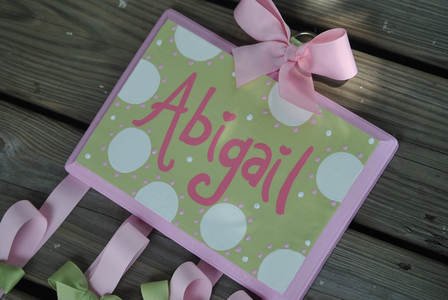 Bow Holder - WHIMSICAL DOTTIE Design - Large - Handpainted and Personalized HairBow Holder