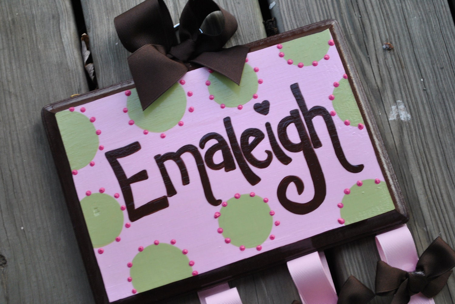Bow Holder - WHIMSICAL DOTTIE Design - Large - Handpainted and Personalized HairBow Holder