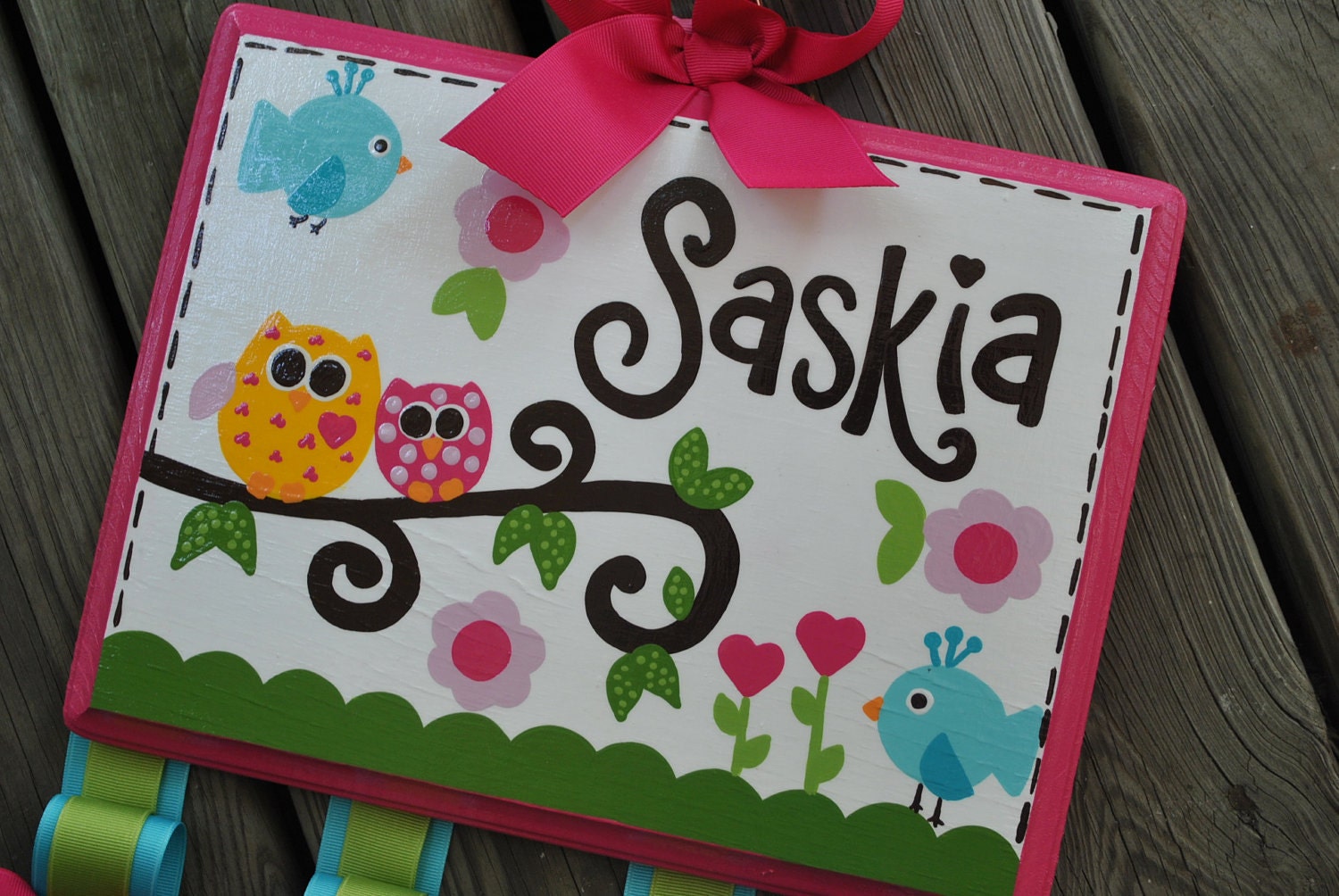 Hairbow Holder -HAPPI DAY - XLarge - Handpainted and Personalized Bow Holder - M2M Dena Happi Tree Bedding and Decor