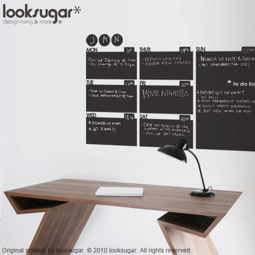 Weekly planner chalkboard wall decal- Vinyl Sticker Modern Contemporary Calendar