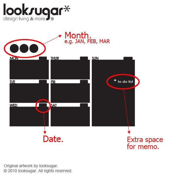 Weekly planner chalkboard wall decal- Vinyl Sticker Modern Contemporary Calendar