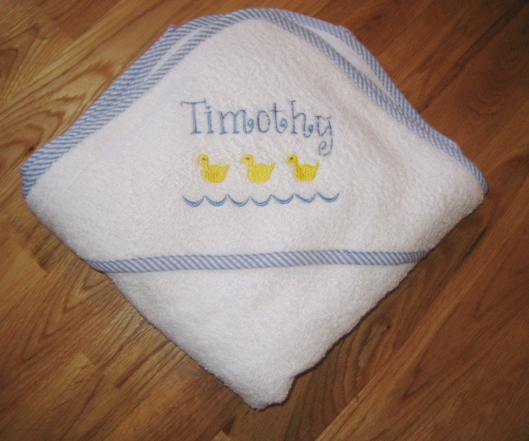 Gingham Trimmed Embroidered Hooded Towel