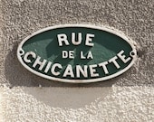 Cute street sign - Rue de la Chicanette - France - 8 x 8 - Fine Art Photography print - French Emerald Green Typography home decor Wall art