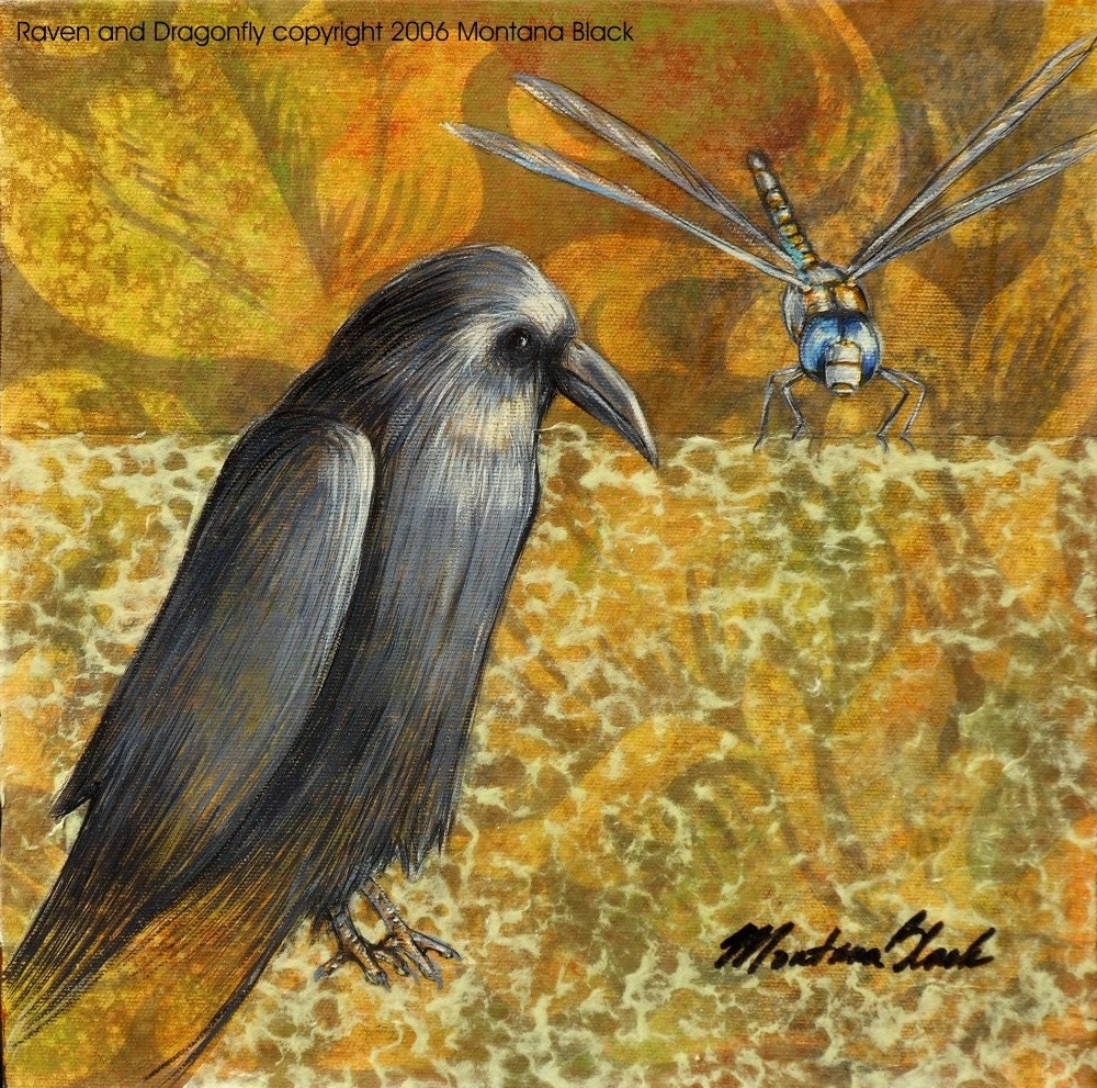 Raven/ Dragonfly Art Print 16x20