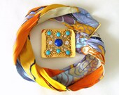60s DeLillo belt / rare 1960s vintage William De Lillo turquoise & lapis silk belt