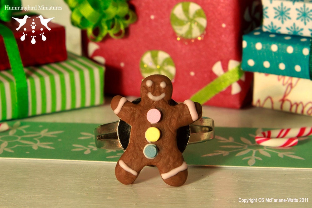 LAST ONE - Gingerbread Man Cookie - Adjustable Ring