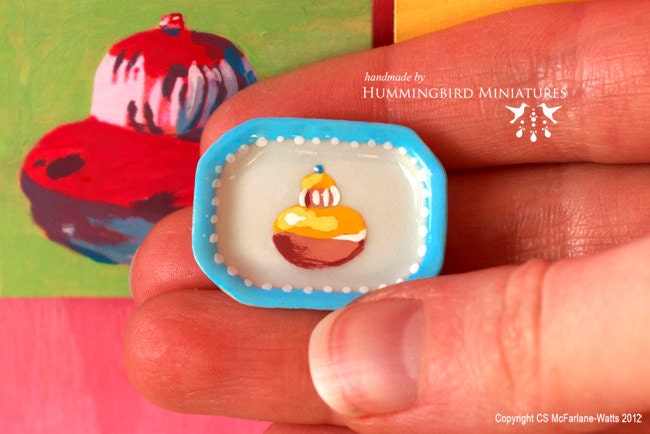 Blue and Yellow Pop Art Dish 1/12 scale dollhouse miniature